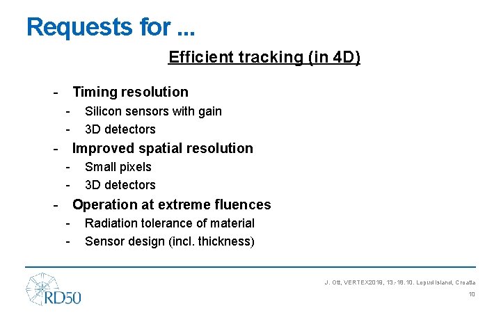 Requests for. . . Efficient tracking (in 4 D) - Timing resolution - Silicon