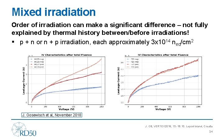 Mixed irradiation Order of irradiation can make a significant difference – not fully explained