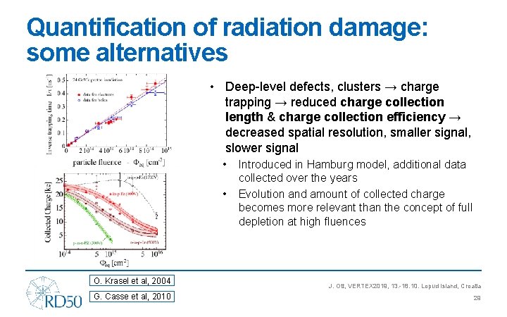 Quantification of radiation damage: some alternatives • Deep-level defects, clusters → charge trapping →
