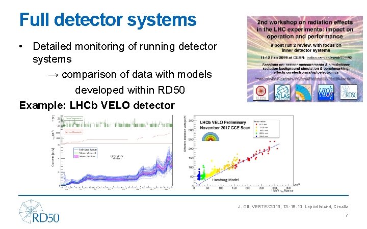 Full detector systems • Detailed monitoring of running detector systems → comparison of data