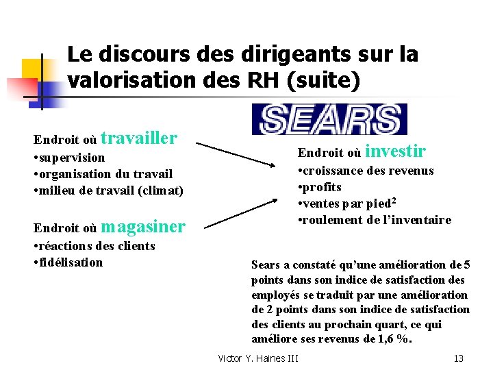 Le discours des dirigeants sur la valorisation des RH (suite) Endroit où travailler •