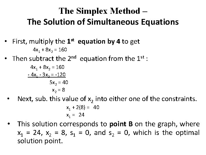 The Simplex Method – The Solution of Simultaneous Equations • First, multiply the 1