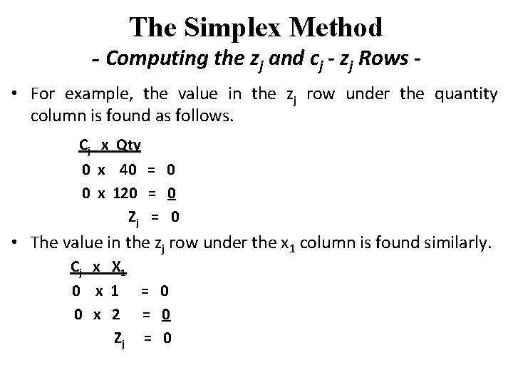The Simplex Method - Computing the zj and cj - zj Rows • For