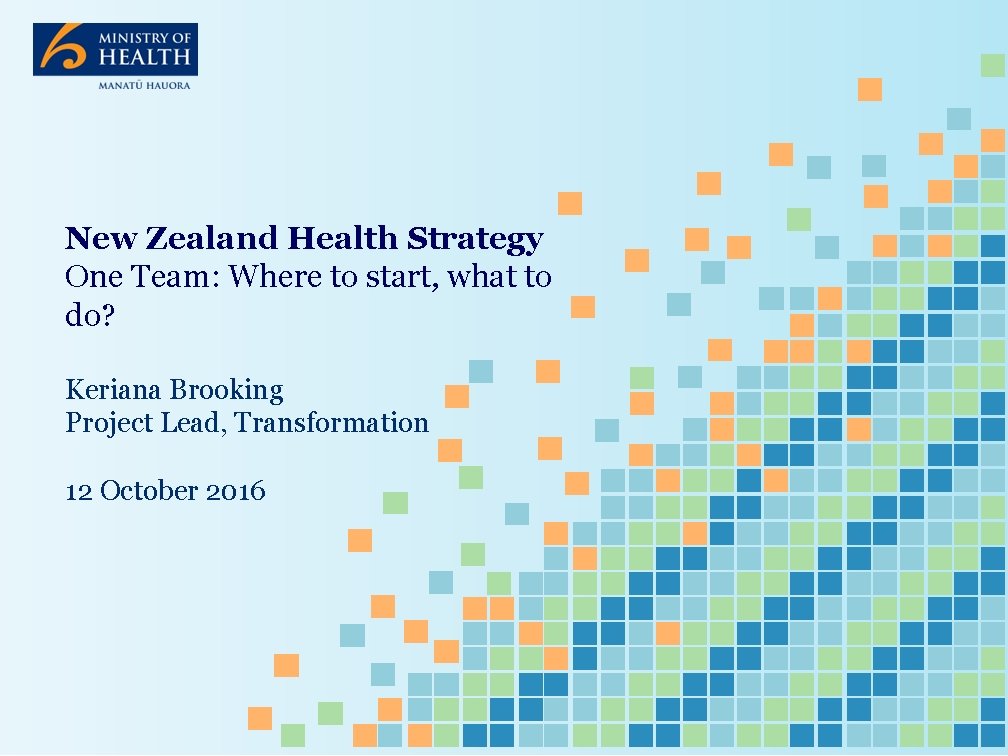 New Zealand Health Strategy One Team: Where to start, what to do? Keriana Brooking