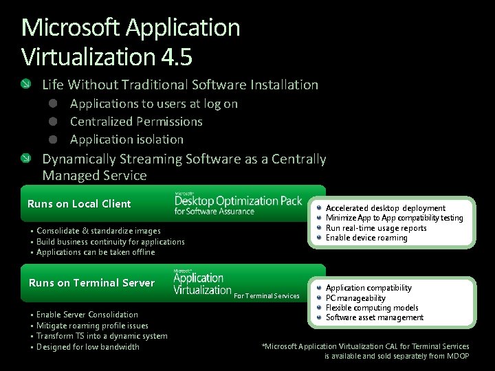 Microsoft Application Virtualization 4. 5 Life Without Traditional Software Installation Applications to users at