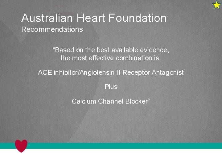 Australian Heart Foundation Recommendations “Based on the best available evidence, the most effective combination