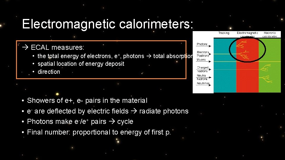 Electromagnetic calorimeters: ECAL measures: • the total energy of electrons, e+, photons total absorption