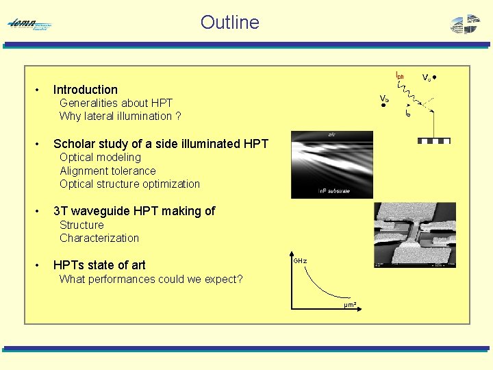 Outline • Introduction Generalities about HPT Why lateral illumination ? • Scholar study of
