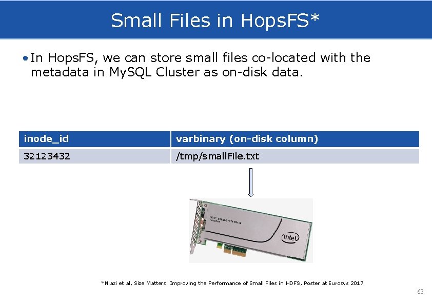 Small Files in Hops. FS* • In Hops. FS, we can store small files