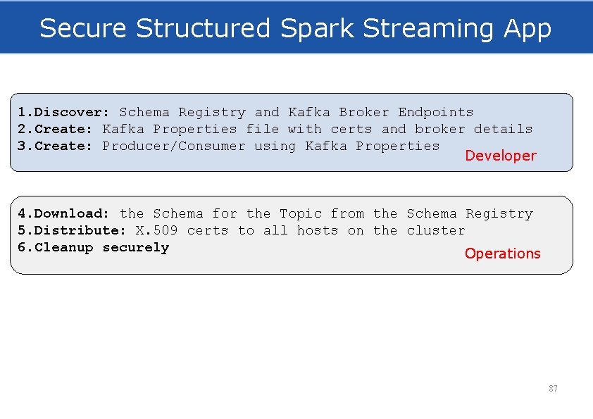 Secure Structured Spark Streaming App 1. Discover: Schema Registry and Kafka Broker Endpoints 2.