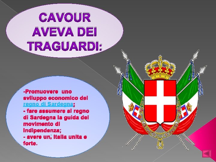 CAVOUR AVEVA DEI TRAGUARDI: -Promuovere uno sviluppo economico del regno di Sardegna ; -