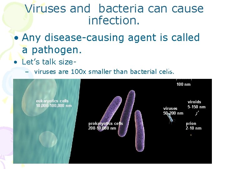 Viruses and bacteria can cause infection. • Any disease-causing agent is called a pathogen.