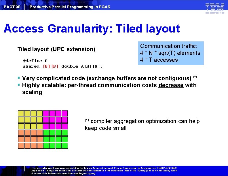 PACT 08 Productive Parallel Programming in PGAS Access Granularity: Tiled layout (UPC extension) #define