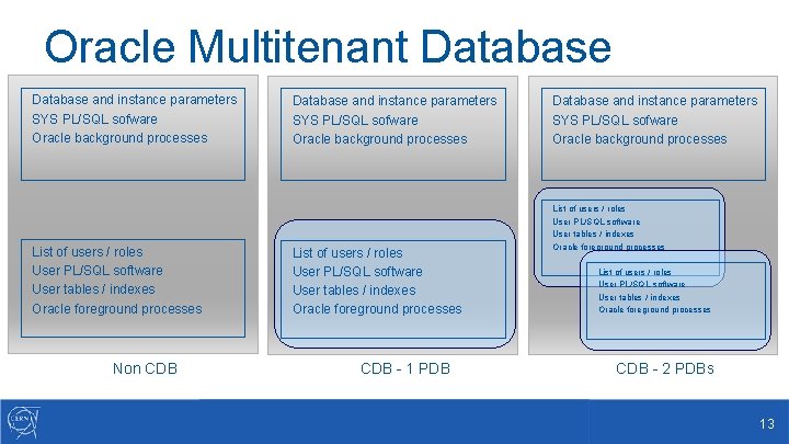 Oracle Multitenant Database and instance parameters SYS PL/SQL sofware Oracle background processes List of