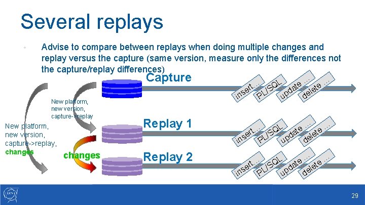 Several replays • Advise to compare between replays when doing multiple changes and replay