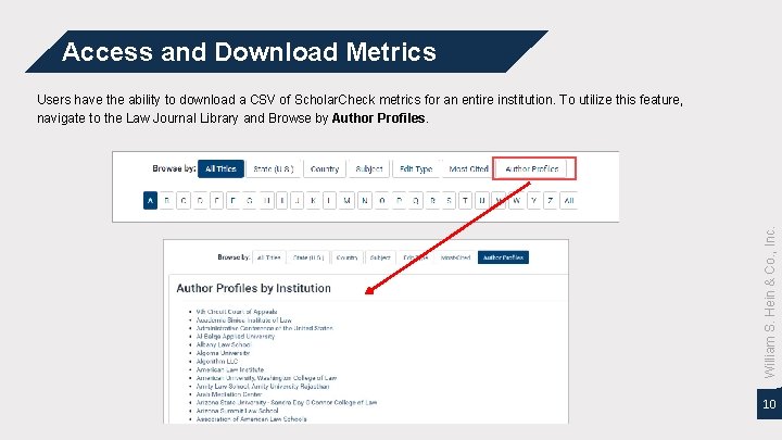 Access and Download Metrics William S. Hein & Co. , Inc. Users have the