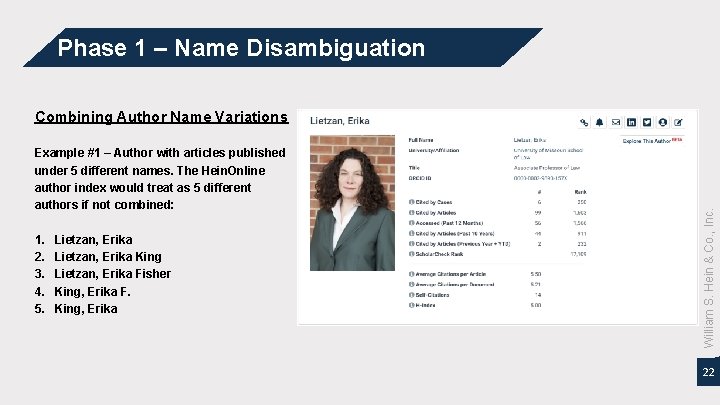 Phase 1 – Name Disambiguation Example #1 – Author with articles published under 5