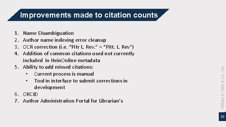 Improvements made to citation counts Name Disambiguation Author name indexing error cleanup OCR correction