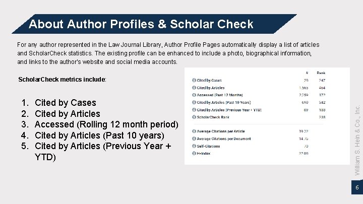 About Author Profiles & Scholar Check For any author represented in the Law Journal