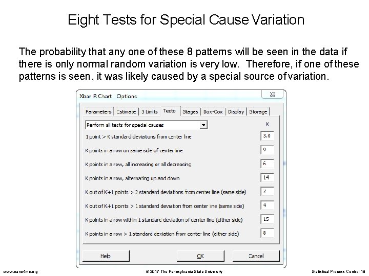 Eight Tests for Special Cause Variation The probability that any one of these 8