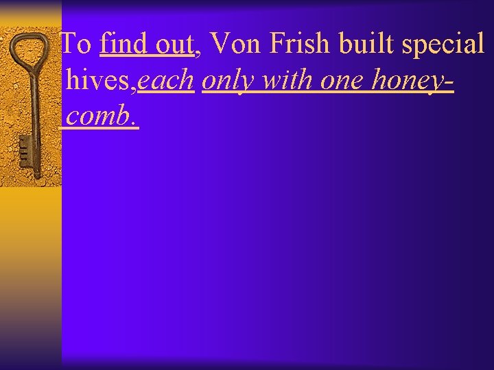 To find out, Von Frish built special hives, each only with one honeycomb. 