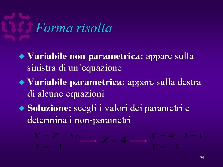 Forma risolta Variabile non parametrica: appare sulla sinistra di un’equazione u Variabile parametrica: appare