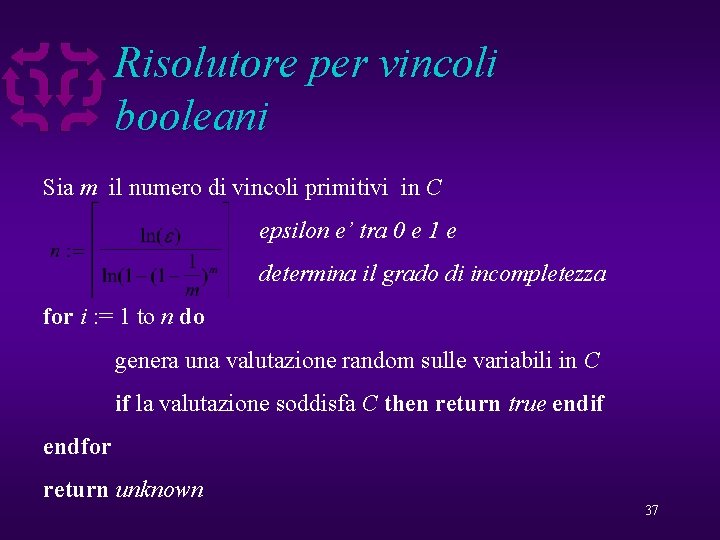 Risolutore per vincoli booleani Sia m il numero di vincoli primitivi in C epsilon