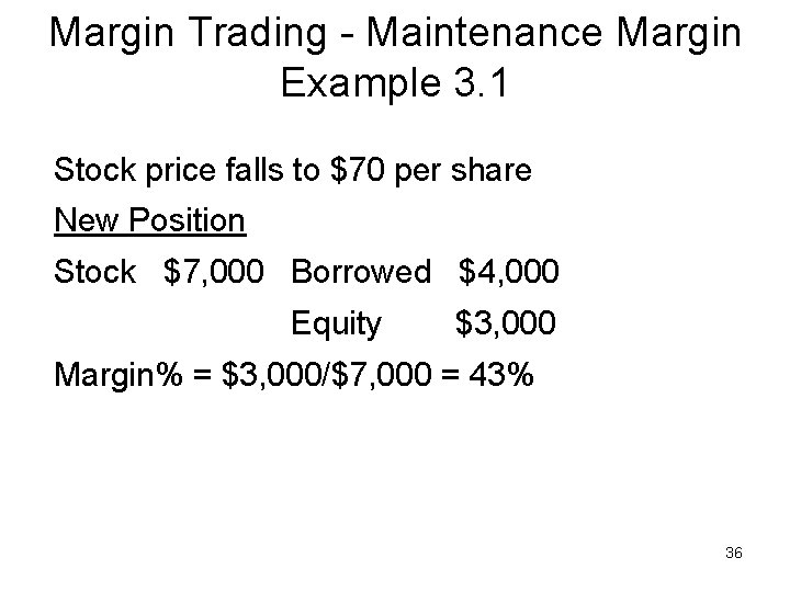 Margin Trading - Maintenance Margin Example 3. 1 Stock price falls to $70 per