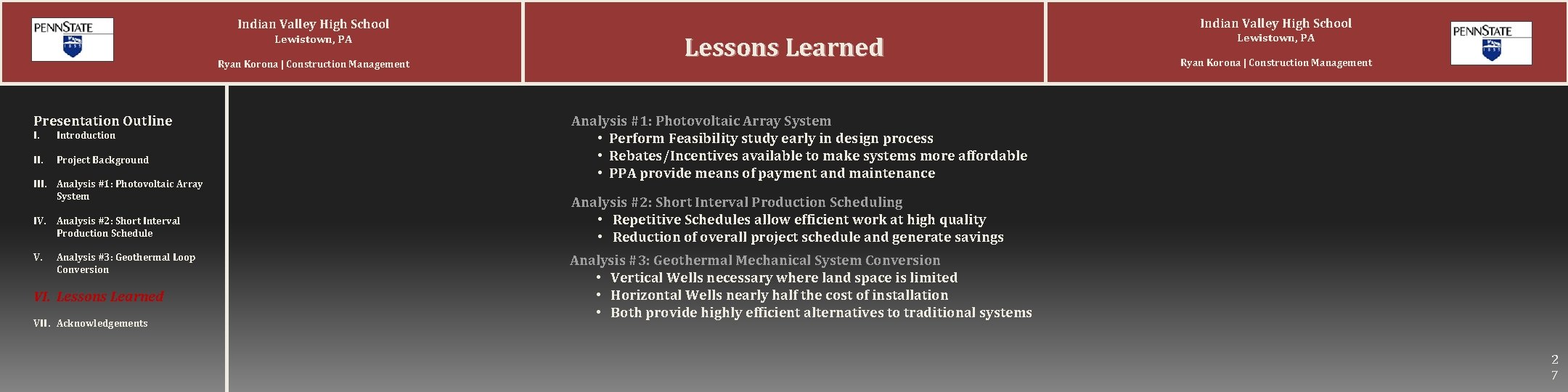 Indian Valley High School Lewistown, PA Ryan Korona | Construction Management Presentation Outline I. Indian Valley High School Lewistown, PA Ryan Korona | Construction Management Presentation Outline I.