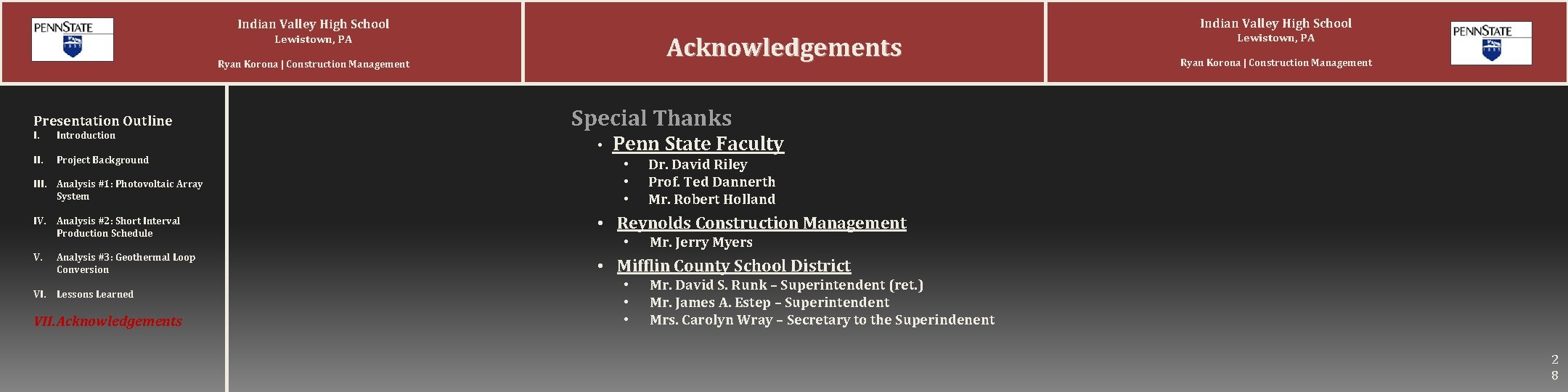Indian Valley High School Lewistown, PA Ryan Korona | Construction Management Presentation Outline I. Indian Valley High School Lewistown, PA Ryan Korona | Construction Management Presentation Outline I.