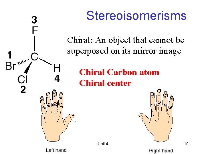 Stereoisomerisms Chiral: An object that cannot be superposed on its mirror image Chiral Carbon