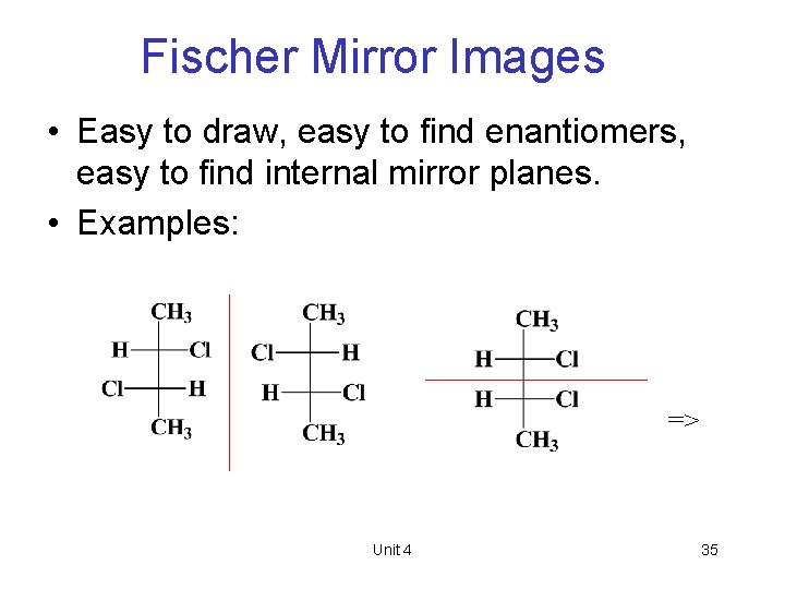 Fischer Mirror Images • Easy to draw, easy to find enantiomers, easy to find