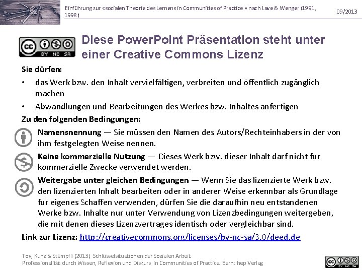 Einführung zur «sozialen Theorie des Lernens in Communities of Practice » nach Lave &