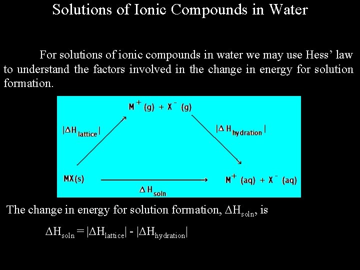 Solutions of Ionic Compounds in Water For solutions of ionic compounds in water we
