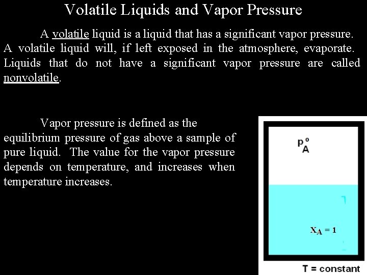 Volatile Liquids and Vapor Pressure A volatile liquid is a liquid that has a