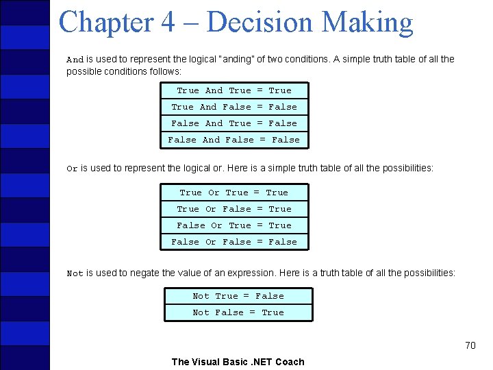 Chapter 4 – Decision Making And is used to represent the logical “anding” of