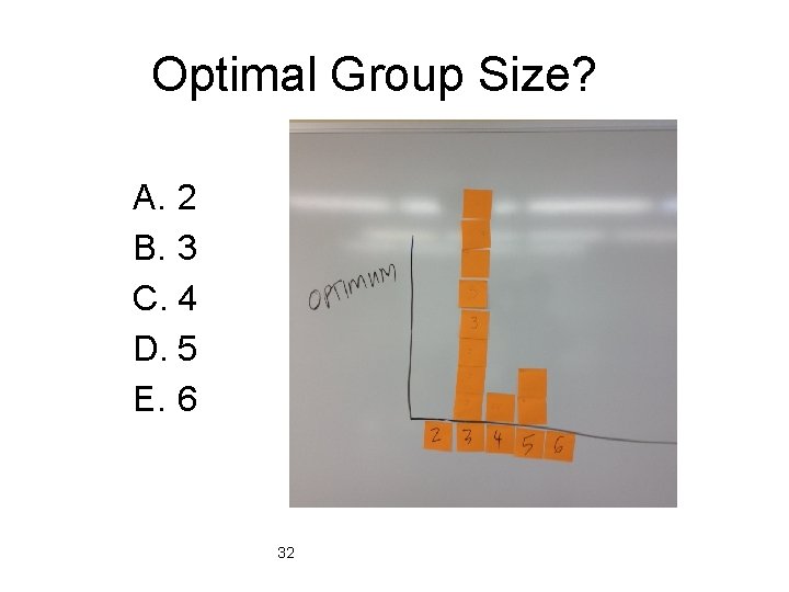 Optimal Group Size? A. 2 B. 3 C. 4 D. 5 E. 6 32