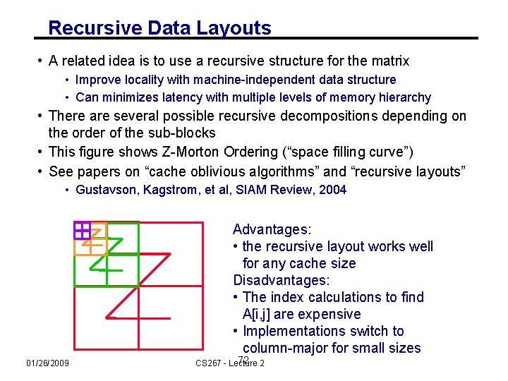 Recursive Data Layouts • A related idea is to use a recursive structure for