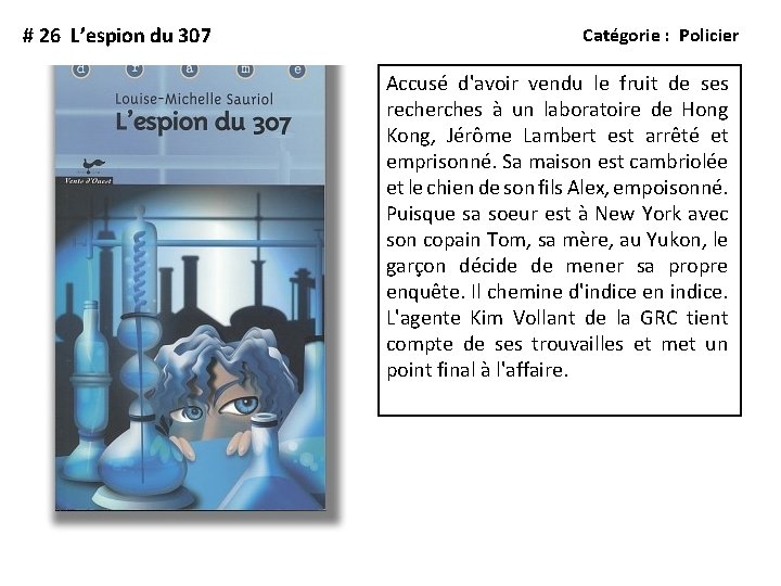 # 26 L’espion du 307 Catégorie : Policier Accusé d'avoir vendu le fruit de