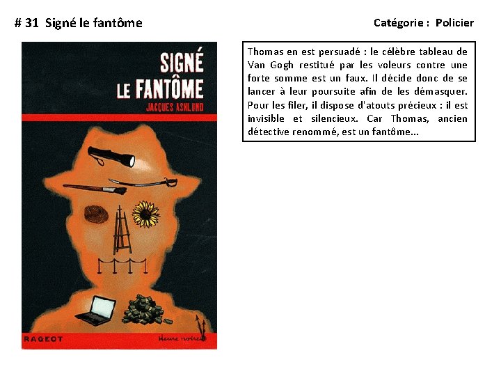 # 31 Signé le fantôme Catégorie : Policier Thomas en est persuadé : le