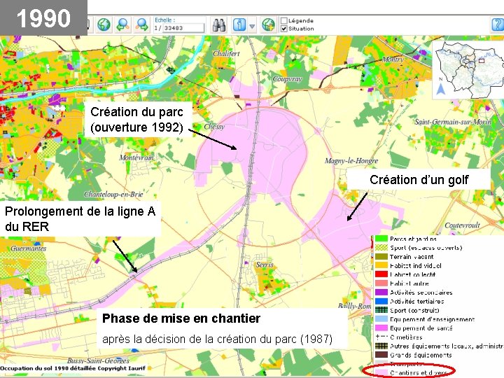 1990 Création du parc (ouverture 1992) Création d’un golf Prolongement de la ligne A 1990 Création du parc (ouverture 1992) Création d’un golf Prolongement de la ligne A