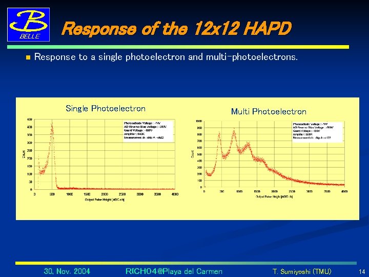 Response of the 12 x 12 HAPD n Response to a single photoelectron and