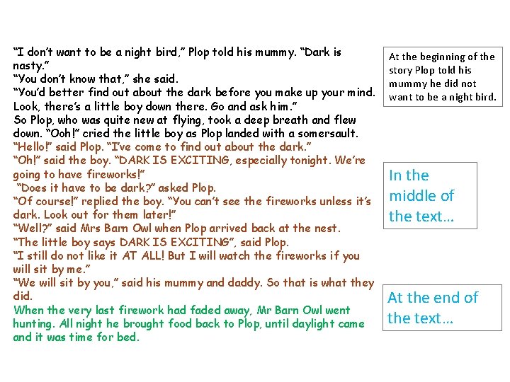 “I don’t want to be a night bird, ” Plop told his mummy. “Dark