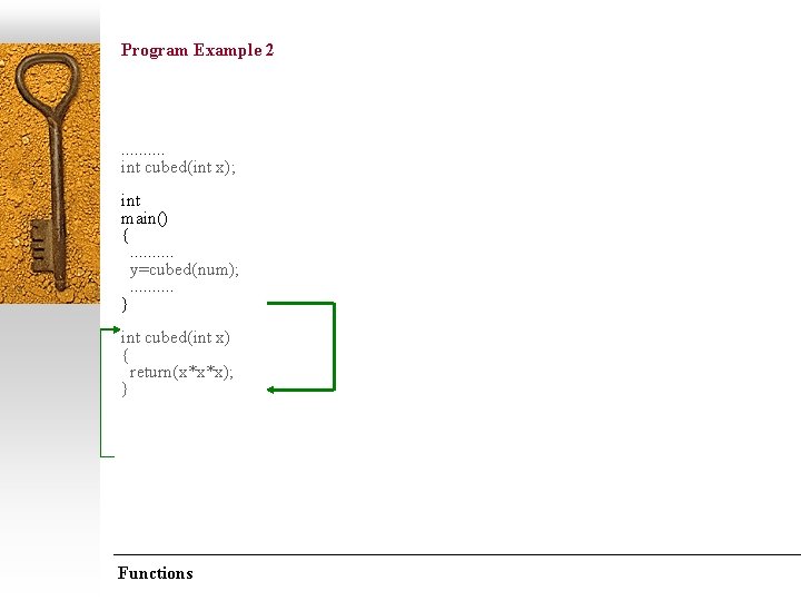 Program Example 2 /* computes the cube of num */. . int cubed(int x);