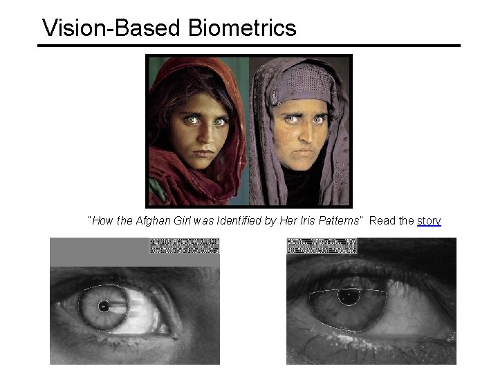 Vision-Based Biometrics “How the Afghan Girl was Identified by Her Iris Patterns” Read the