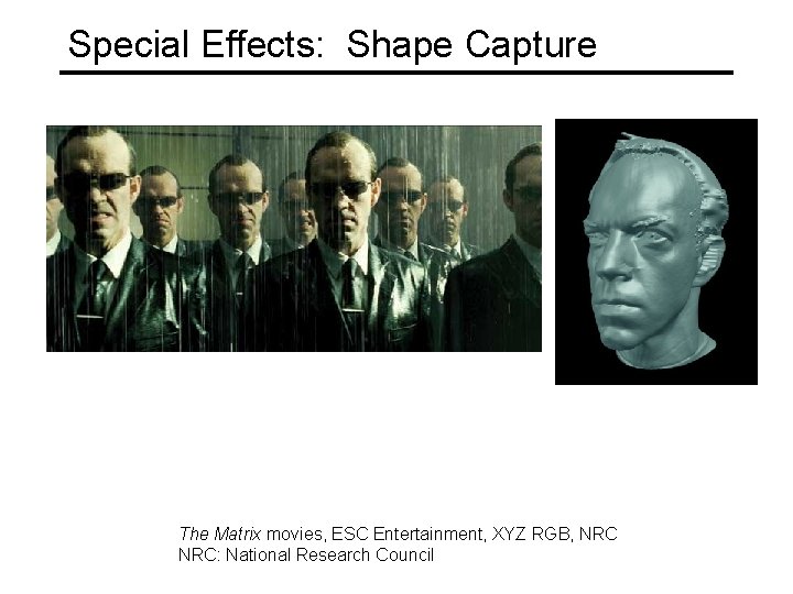 Special Effects: Shape Capture The Matrix movies, ESC Entertainment, XYZ RGB, NRC: National Research
