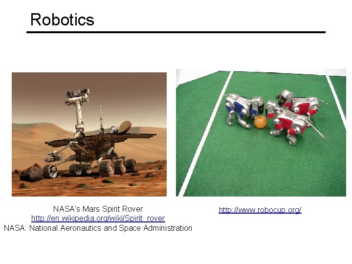 Robotics NASA’s Mars Spirit Rover http: //en. wikipedia. org/wiki/Spirit_rover NASA: National Aeronautics and Space