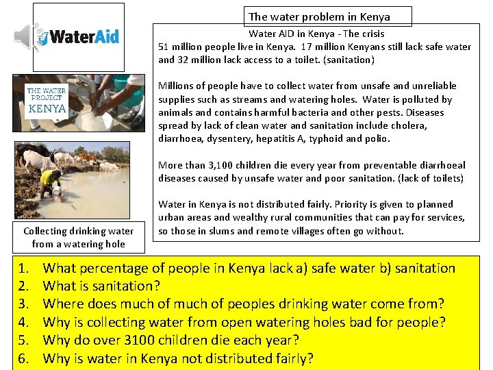 The water problem in Kenya Water AID in Kenya - The crisis 51 million