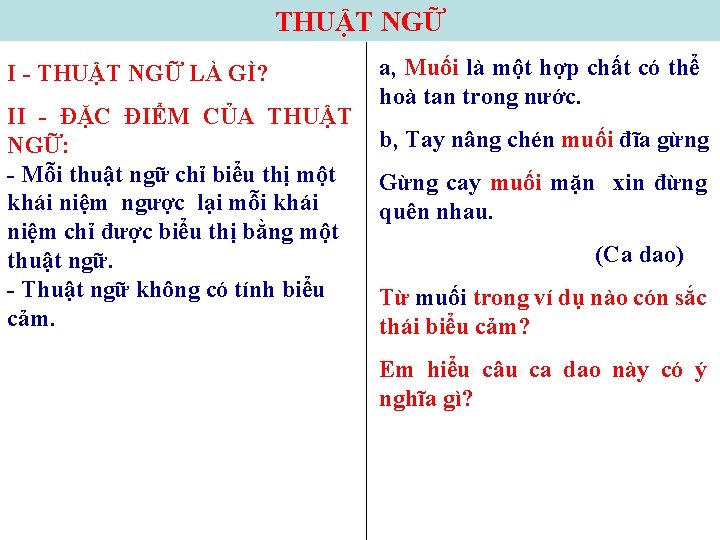 THUẬT NGỮ I - THUẬT NGỮ LÀ GÌ? II - ĐẶC ĐIỂM CỦA THUẬT