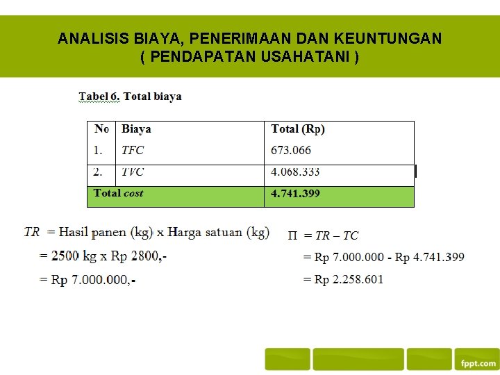ANALISIS BIAYA, PENERIMAAN DAN KEUNTUNGAN ( PENDAPATAN USAHATANI ) ANALISIS BIAYA, PENERIMAAN DAN KEUNTUNGAN ( PENDAPATAN USAHATANI )